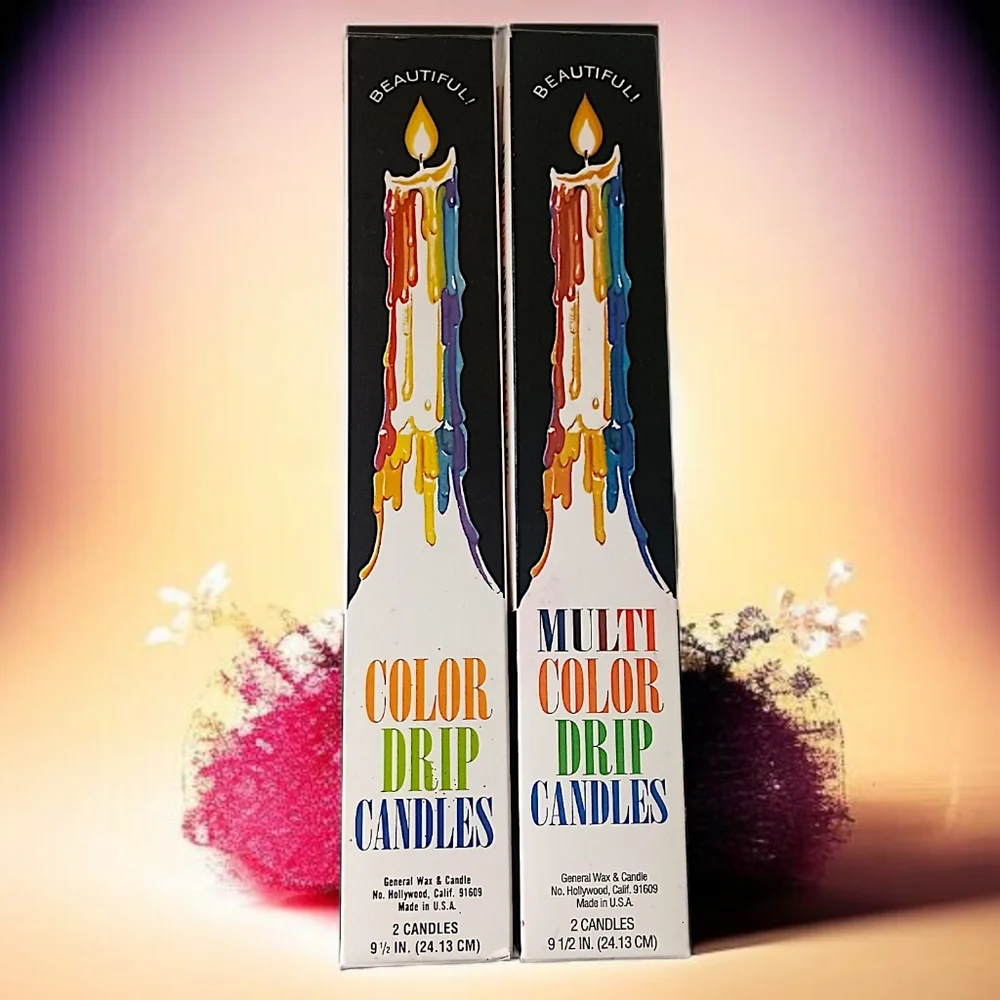 4 Vintage Multicolor Drip Candles Wine Bottle Decor 2 In Each Box 70s 9.5
